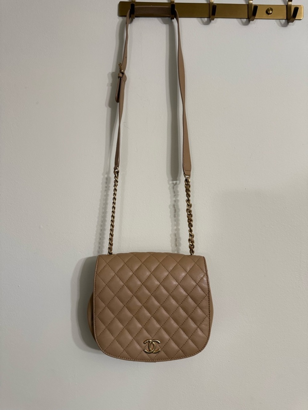 Chanel Coco CC Messenger Calfskin and Quilted Goatskin Tan Bag - Picture 13 of 16